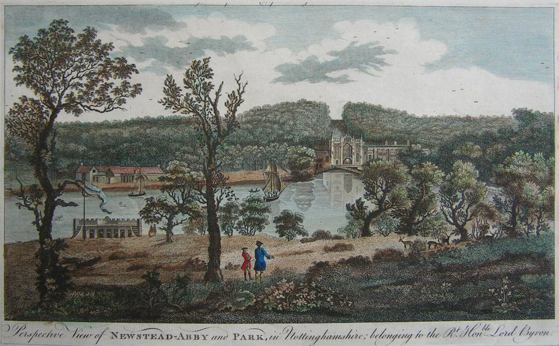 Print - Perspective View of Newstead-Abby and Park, in Nottinghamshire; belonging to the Rt.Hon.ble Lord Byron